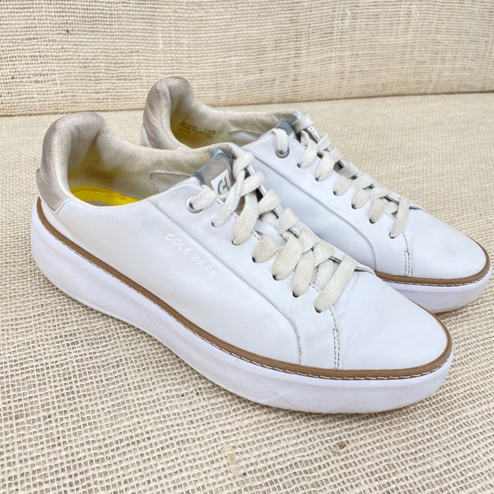 Cole Haan Grand Ambition White Leather‎ Platform Sneakers W24775 Womens 7.5B